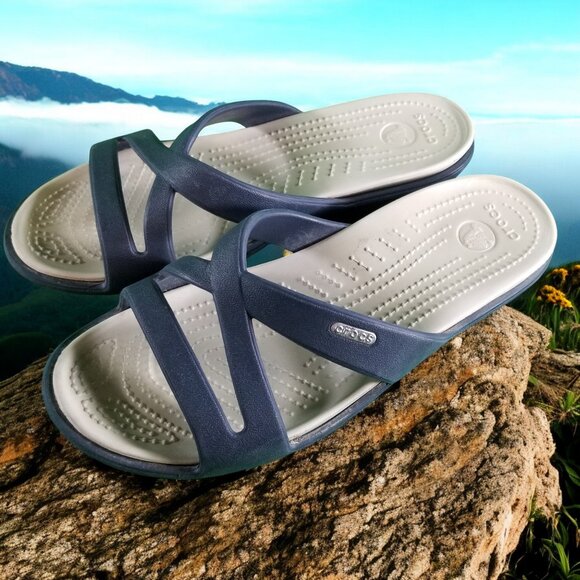 Crocs Women's 9 Blue Slip On Comfort Sandals Shoes 12441 - Picture 4 of 8